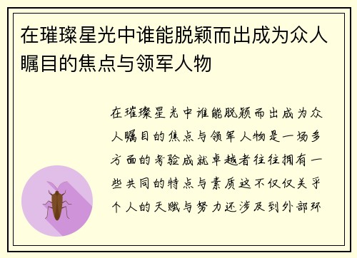 在璀璨星光中谁能脱颖而出成为众人瞩目的焦点与领军人物